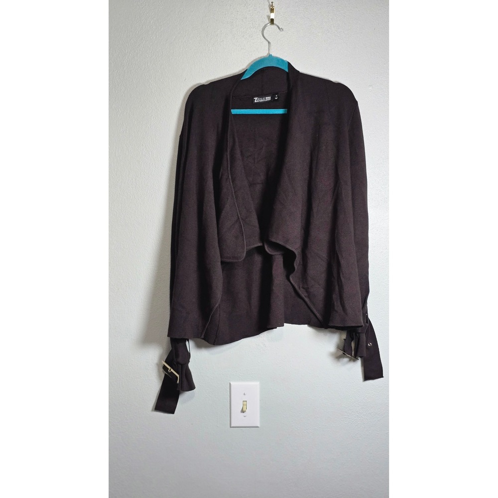 7th Avenue New York & Company Brown Waterfall Cardigan Gold Buckle Cuff XL